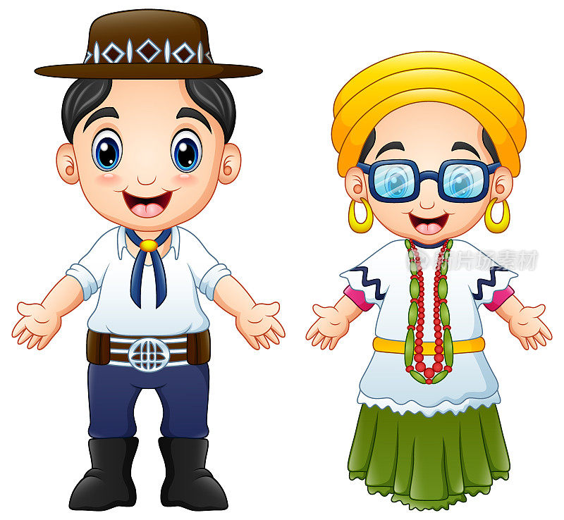 Cartoon Brazilians couple wearing traditional costumes